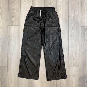 NWT Heroine Sport Medium Faux Leather Relaxed Cara Stretch Button Hem Easy Pants